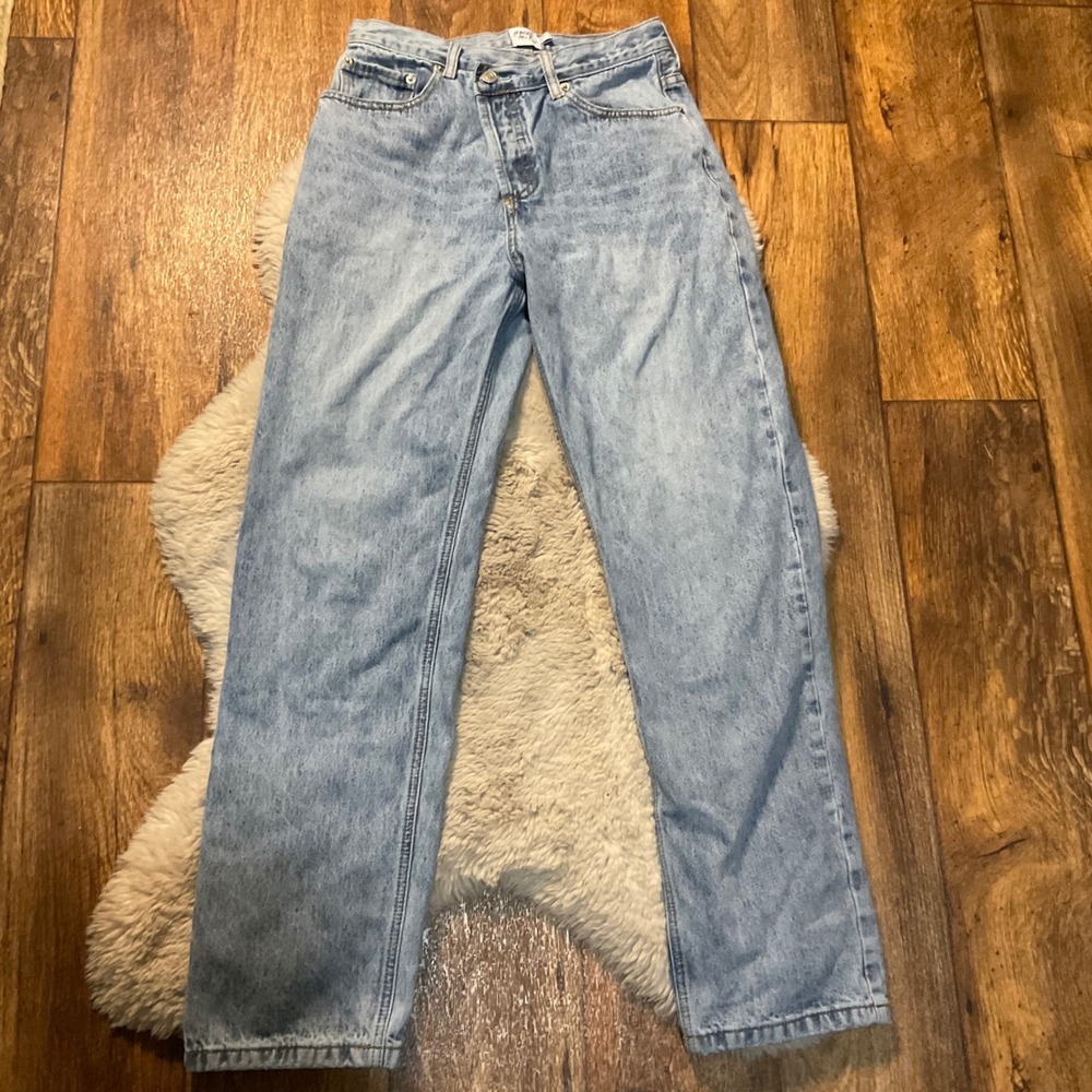 Princess Polly Denim Jeans Size 4 Light Wash Asymmetric Crossover Waist Straight